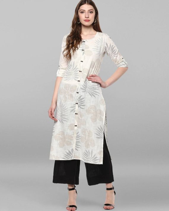 Outline Floral Offwhite Kurta