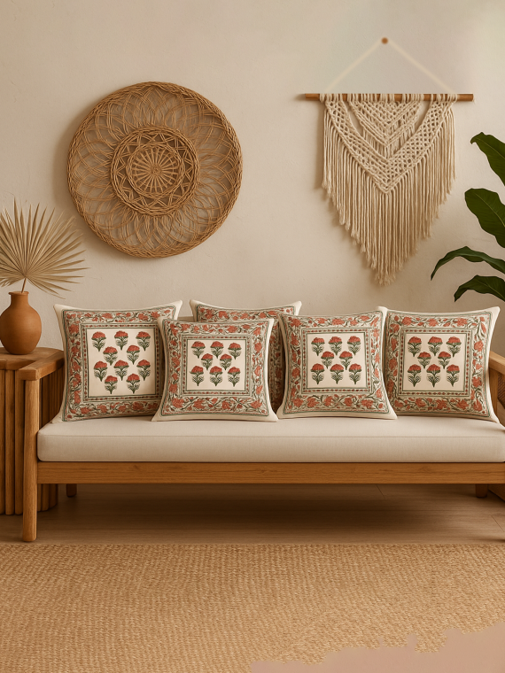 Charbagh cushion cover set of 5- 16"*16"