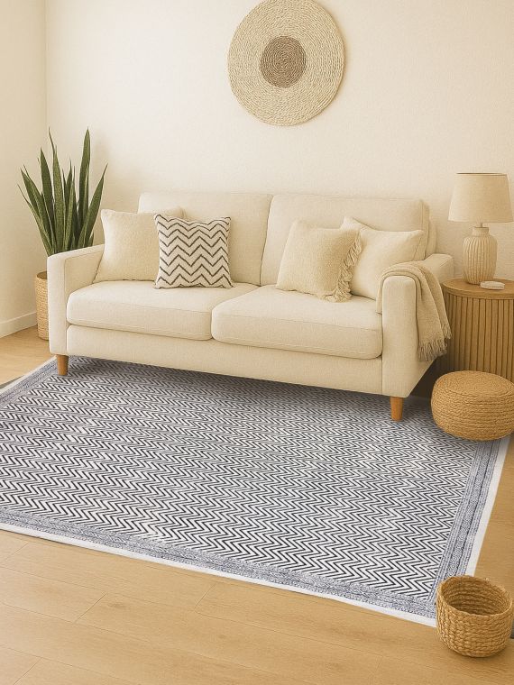 Chevron Handblock printed Rug -5*6.5ft