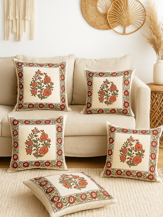 Fardous buttah red cushion cover set of 5-16"*16"