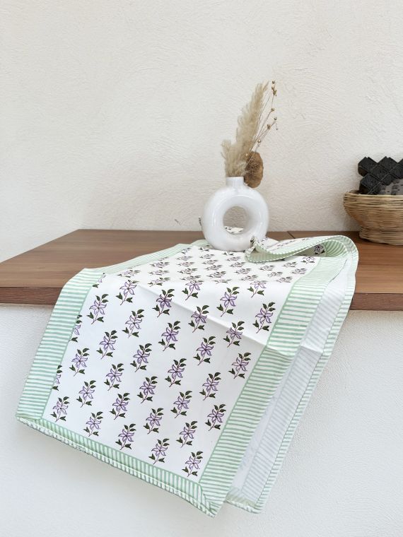 Hand Block Printed Cotton canvas Table Runner for Center/Dining Table (33 x 180 cm) (Floral Buttah AOP)