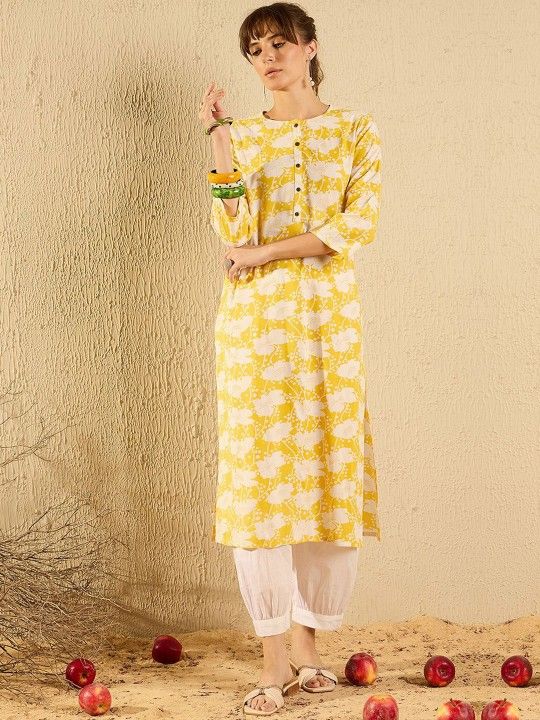 printed straight kurta with placket