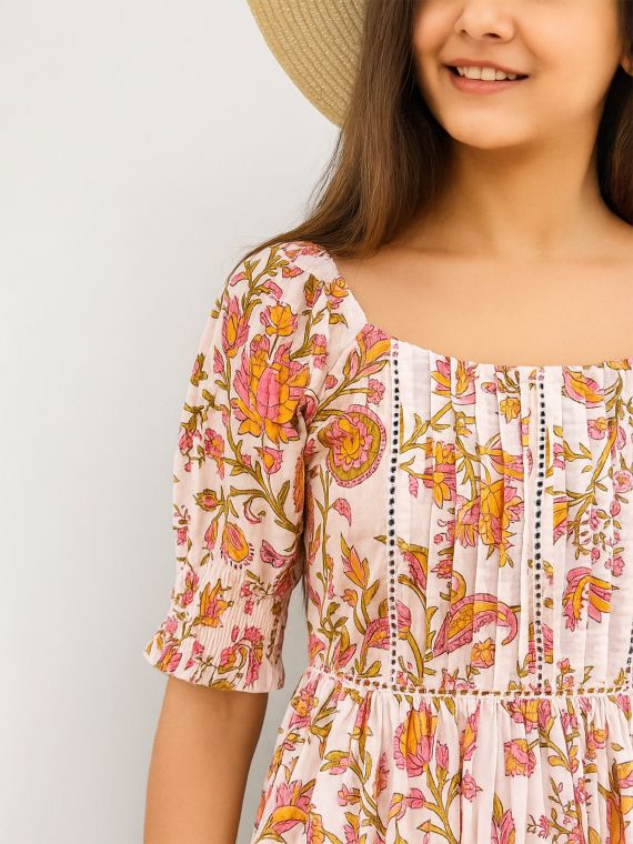 Floral Printed Maxi Dress with Puff Sleeves 