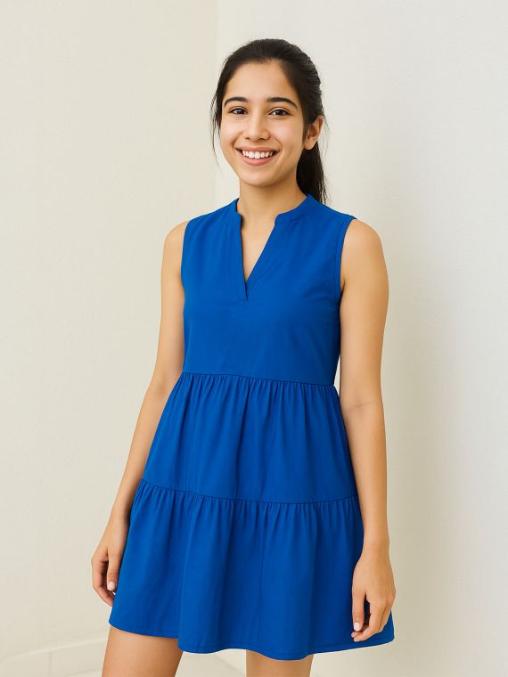Cobalt Blue Sleeveless Tiered Mini Dress 