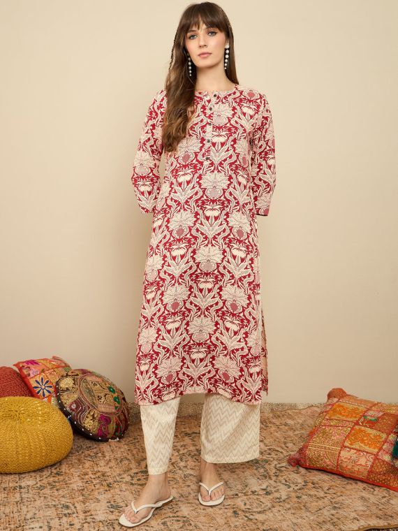 printed straight kurta with placket