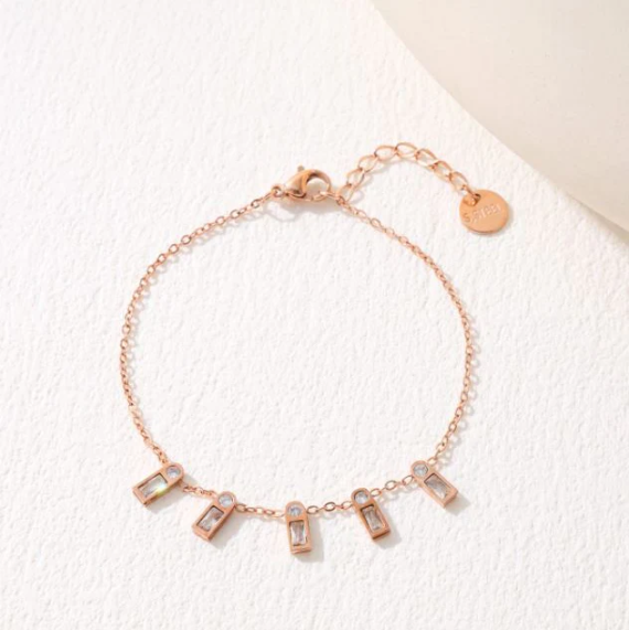 Stainless Steel Baguette Cubic Zirconia Bracelet