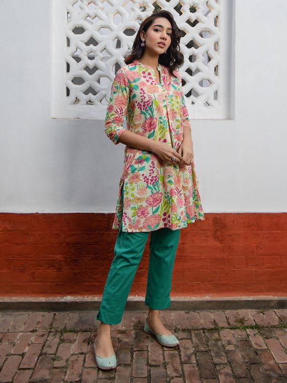 Printed mandarin collar tunic