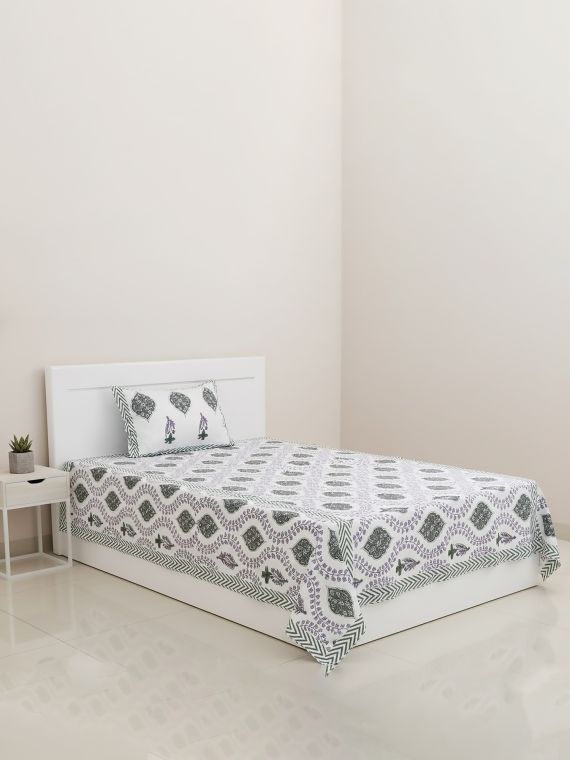 Jaisalmer- Handblock Single Bedsheet Set | South Cotton | Floral Print |60*90"