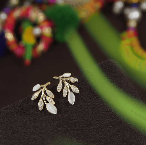 Korean Gold Plated Opal Leaf Shaped Stud Earring