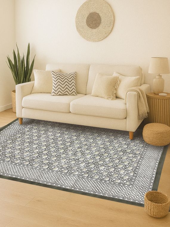 Lotus Handblock printed Rug -5*7.5ft