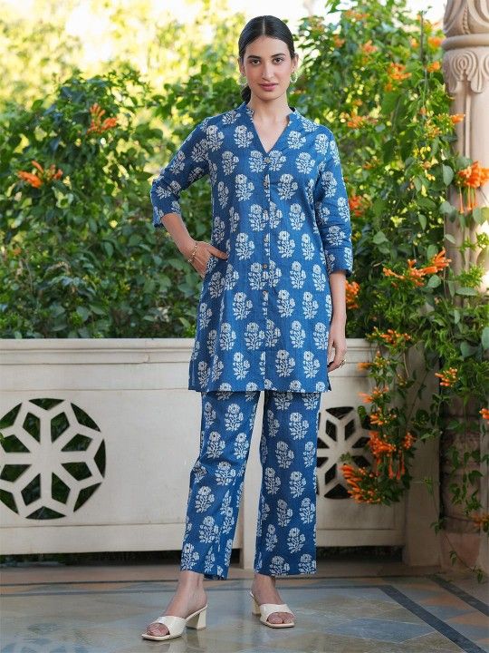 indigo pure cotton batik printed staright co-ord set