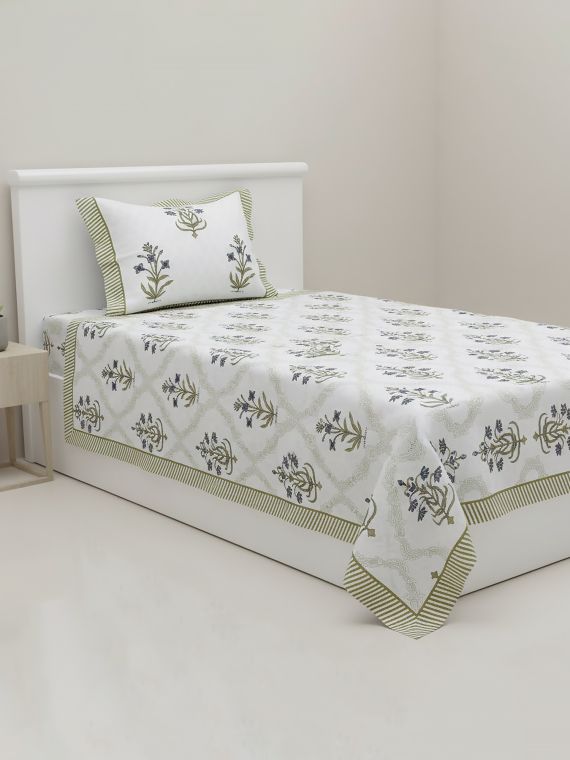 Mughal maze | Handblock Single Bedsheet Set | South Cotton | Floral Print |60*90"