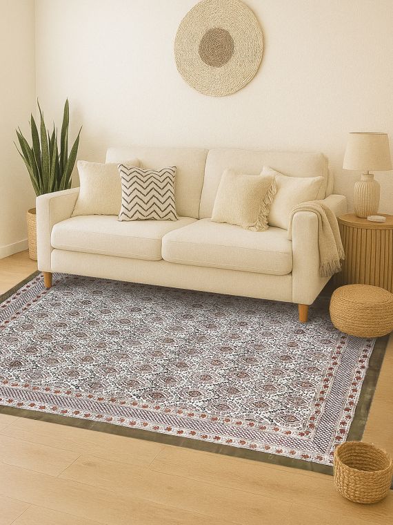 Mughal ogee Handblock printed Rug -5*7.5ft