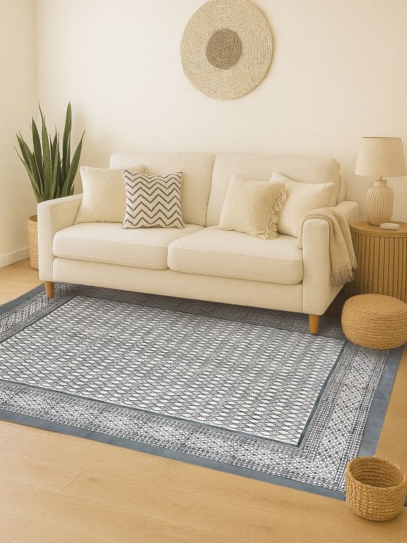 Mughal window Handblock printed Rug -5*7.5ft