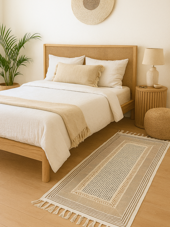 Stripe & Dots Handblock printed rug-2*5ft