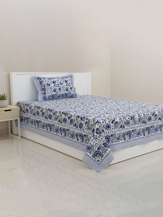 Tokai- Handblock Single Bedsheet Set | South Cotton | Floral Print |60*90"