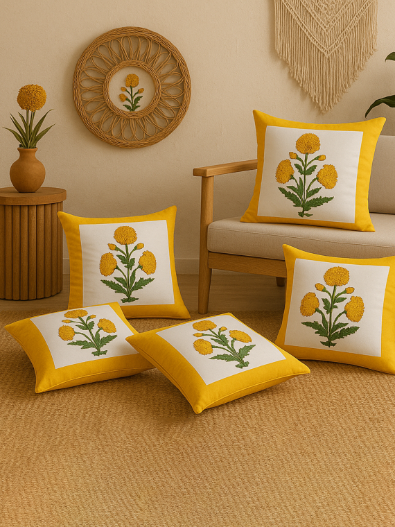 Yellow Marrigold Cushion cover set of 5-16"*16"