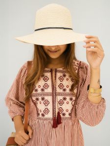 Striped Embroidered Mini Dress with Boho Detailing 