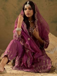 Floral Embroidered Kurta With Trousers & Dupatta